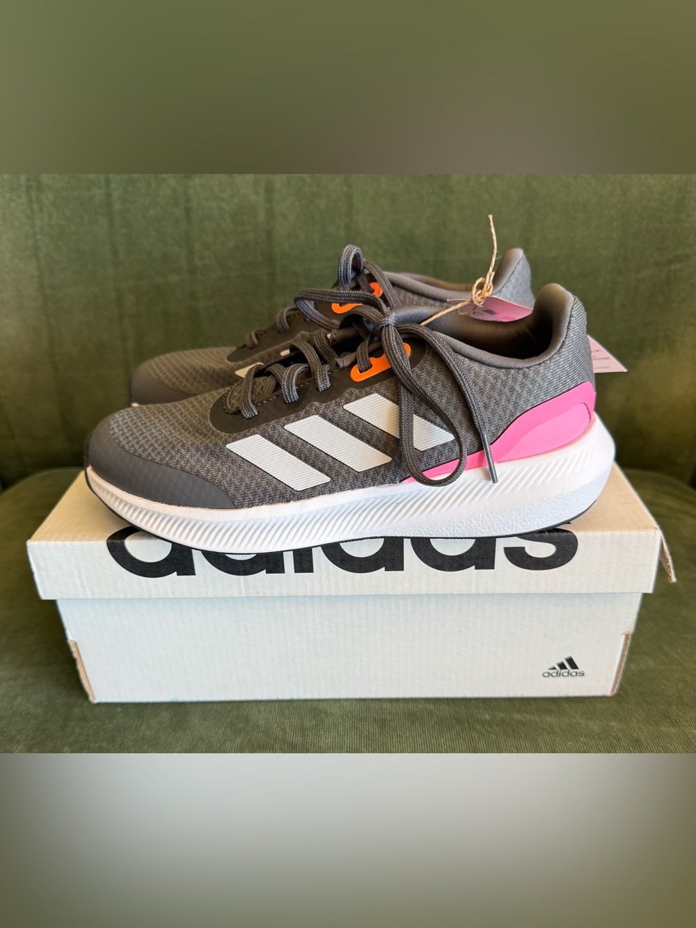 adidas Kids Gray Sneakers with Pink & Orange Accents